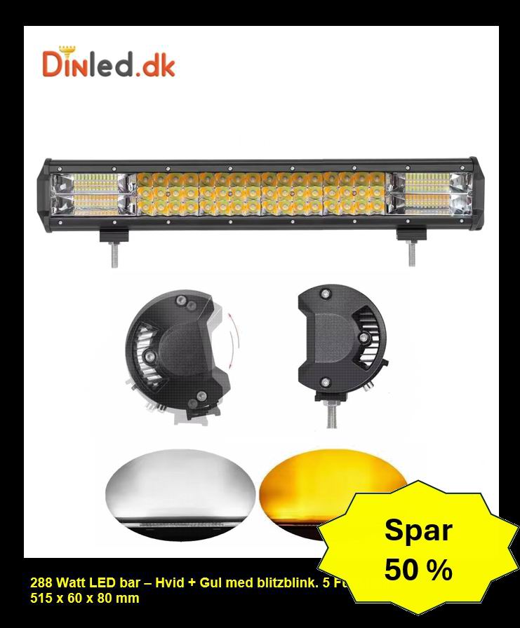 LED Lys bro / lys bar 288 watt 12/24 volt Hvid + Gul m. Blitzblink