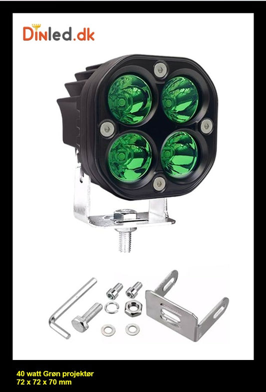 LED køretøjs projektør 40 watt 10-80 volt - GRØN