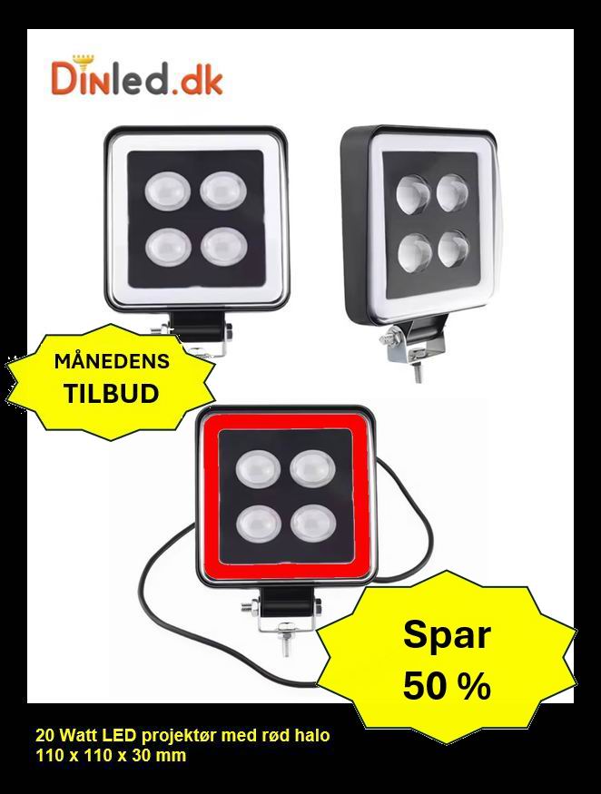 LED køretøjs projektør 20 watt 12-24v med rød halo