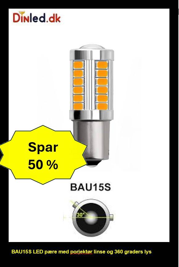 BAU15S LED pære med projektor linse - GUL - 12v