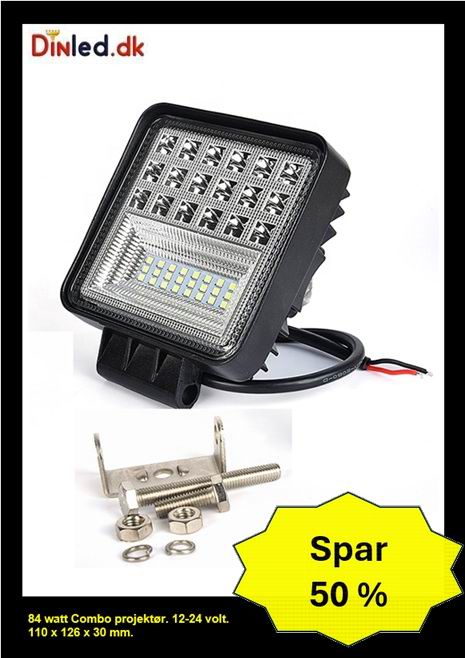 LED køretøjs projektør 84 watt COMBO, Slim 12/24 volt