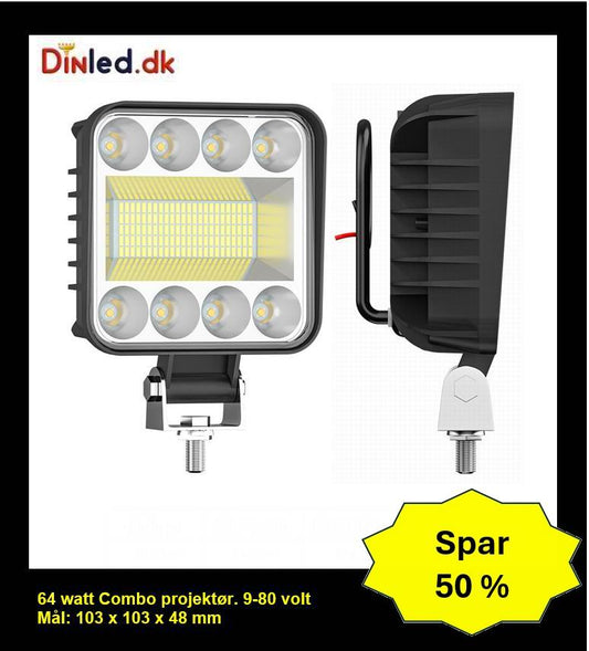 LED køretøjs projektør Combo 64 watt, 10-80v