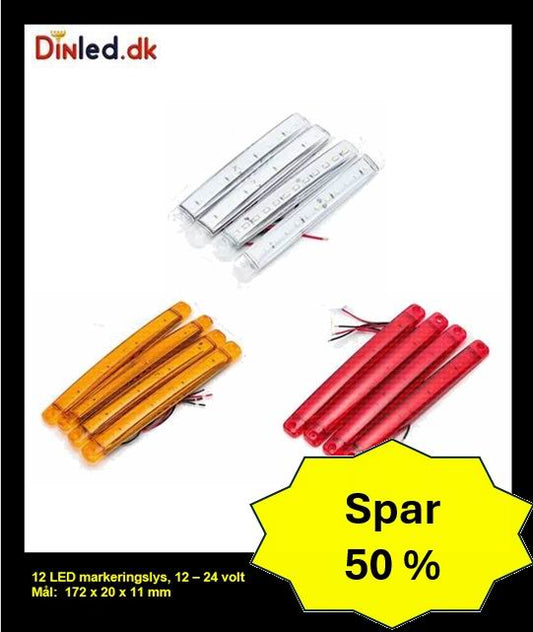 12 LED  markeringslygte, 12- 24v - sæt med 4 stk