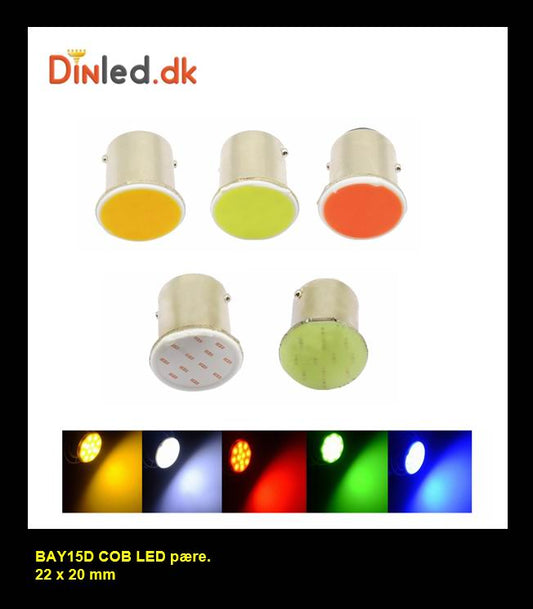 BAY15D COB LED pære - 2 stk - 12v