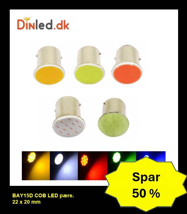BAY15D COB LED pære - 2 stk - 12v