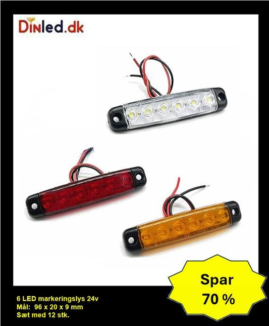 6 LED markeringslygte, 24v - sæt med 12 stk