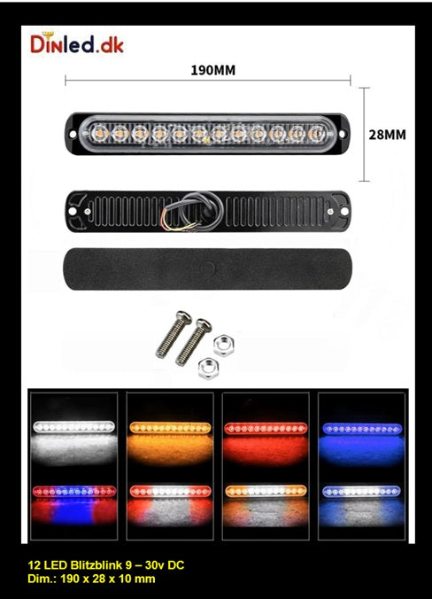 12 LED Blitzblink / strobe blink 12v / 24v - Aflang