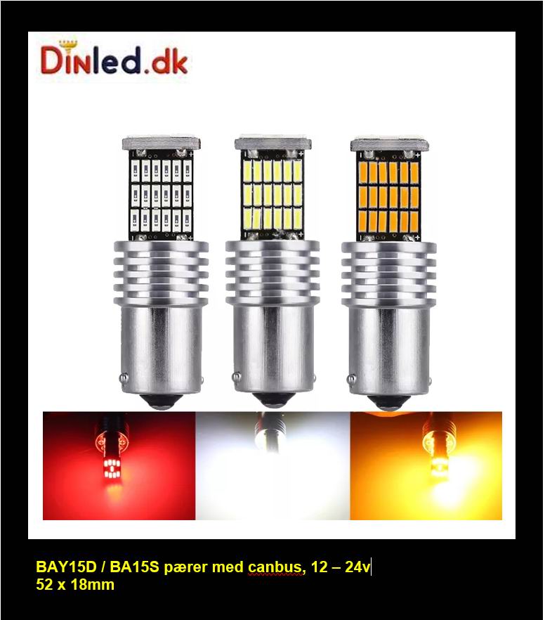 BAY15D 45 LED pære med CANBUS,  12-24v