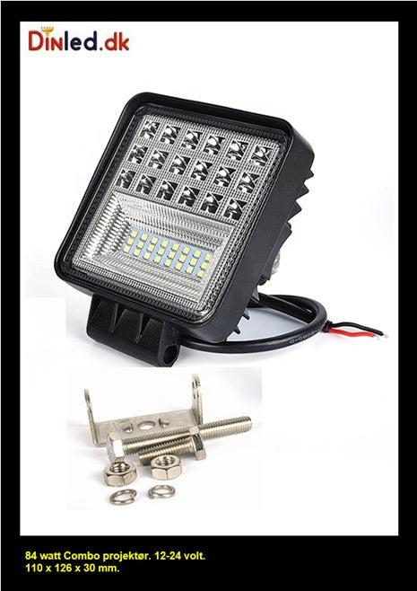 LED køretøjs projektør 84 watt COMBO, Slim 12/24 volt