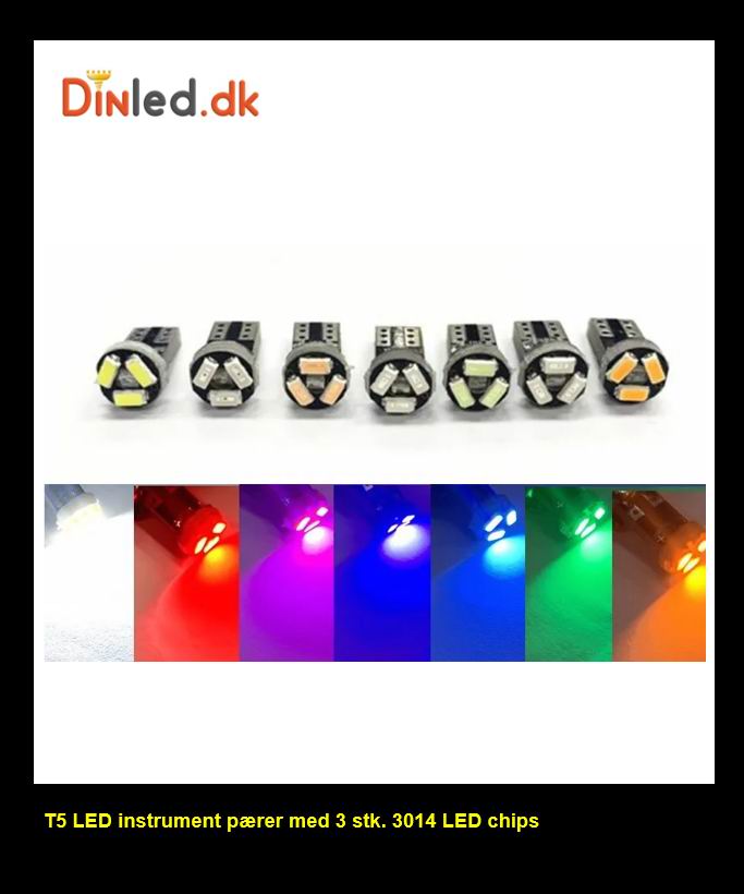 T5 LED Instrument pærer med 3 LED - 12v