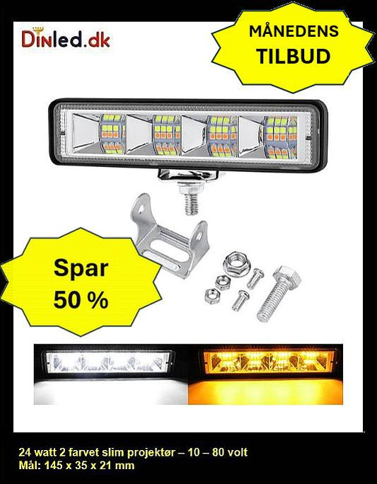 LED køretøjs projektør 24 watt, Hvidt + Gult lys