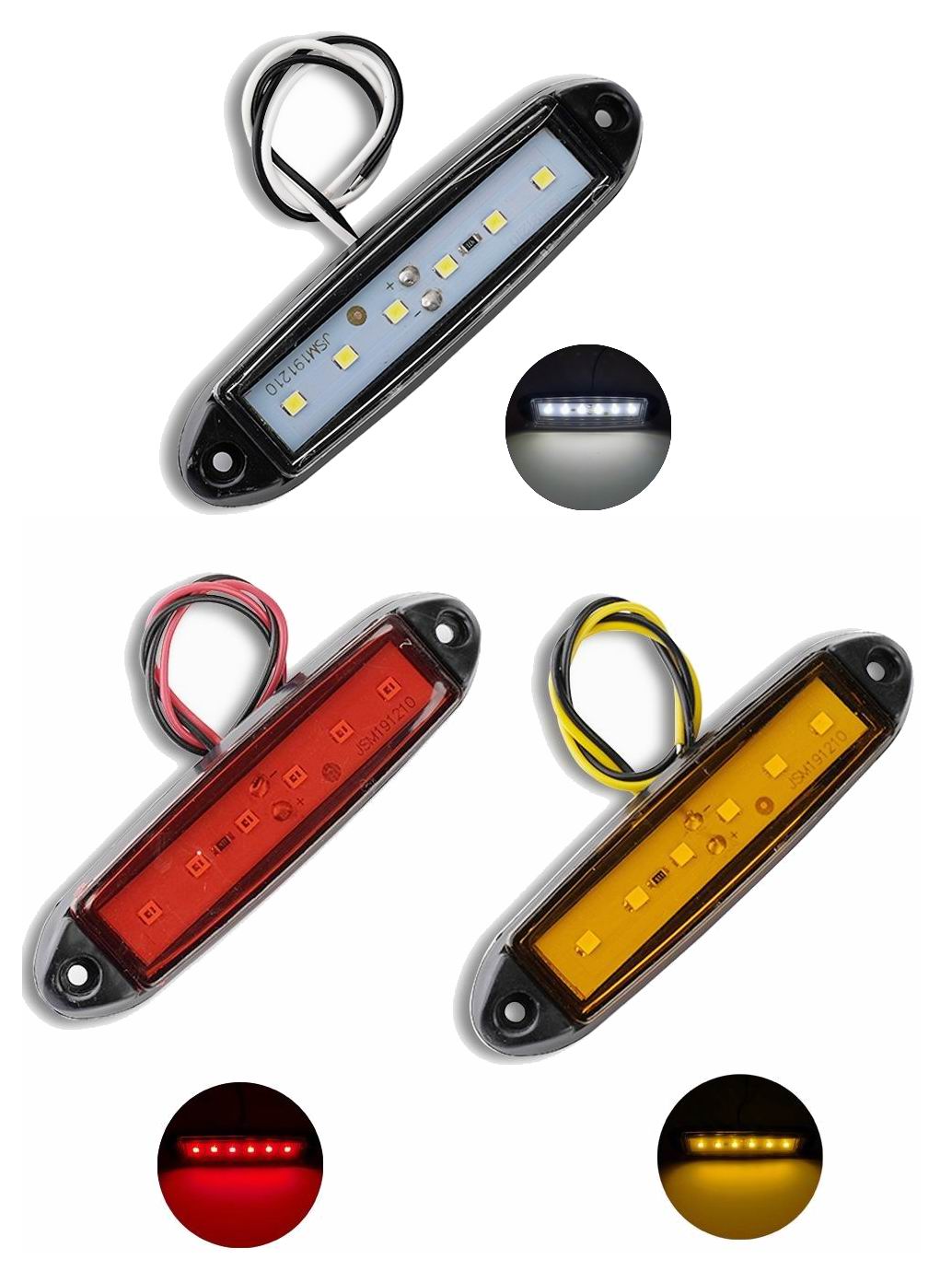 6 LED markeringslygte, 12- 24v - sæt med 12 stk