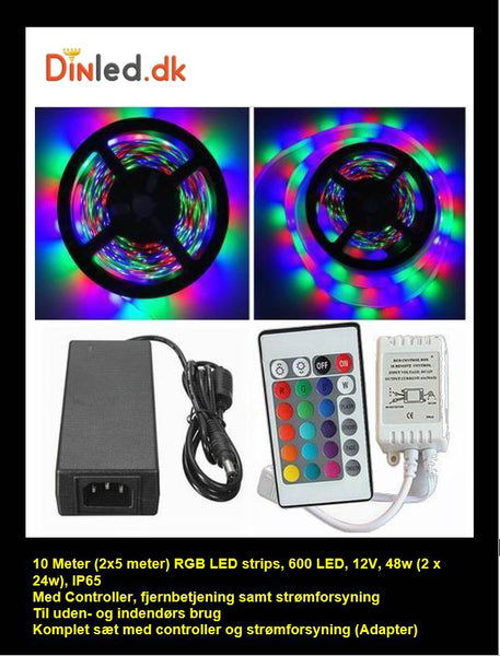 10 meter (2x5 meter), 12 volt, 48 watt, IP65, RGB LED strip - KOMPLET SÆT
