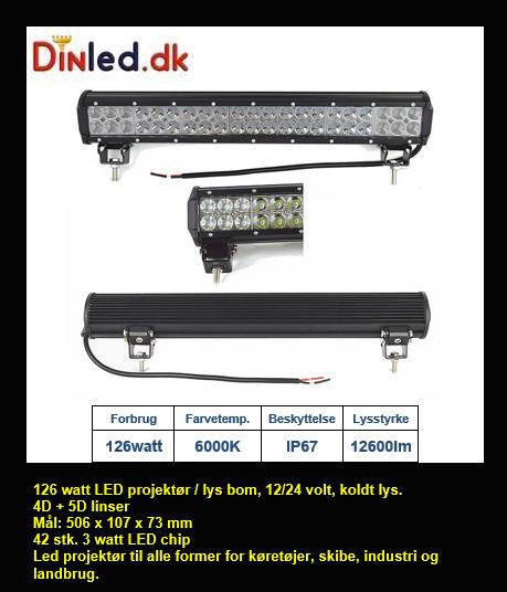 LED Lys bro / lys bar 126 watt 12/24 volt Combo