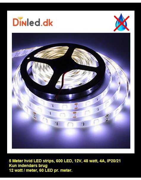 5 meter, 12 volt, 60 watt, 3600 lumen, IP20, 300 LED, Led strip