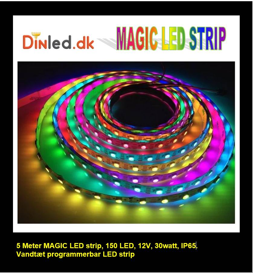 5 meter, 12 volt, 30 watt, 150 LED, MAGIC LED strip, IP65 - WS2811 - KUN STRIP