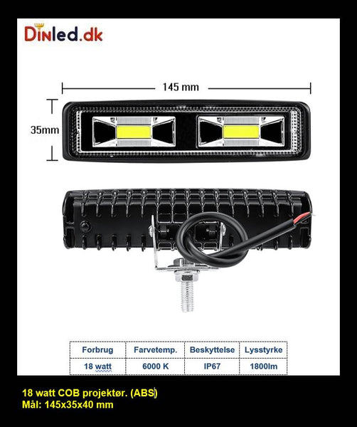 LED køretøjs projektør 18 watt COB 12/24 volt (ABS)