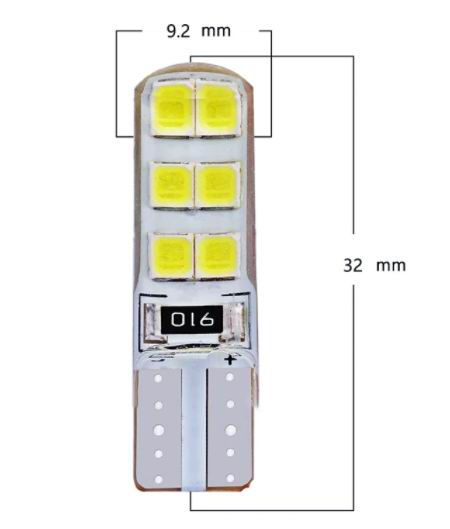T10 W5W 12V LED pære Silikonebelagt- sæt med  2 stk.