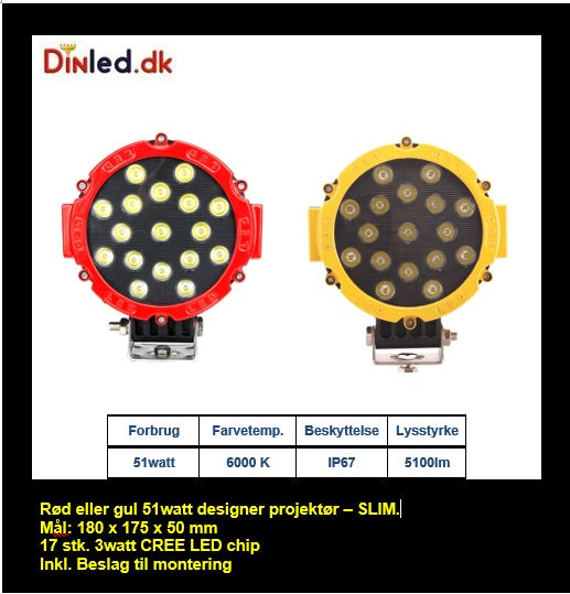 Designer LED køretøjs projektører 51watt 12/24 volt - SPOT