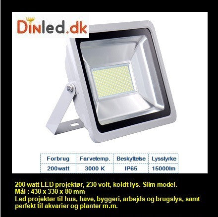 LED slim projektør 200 watt - LAGERRYDNING