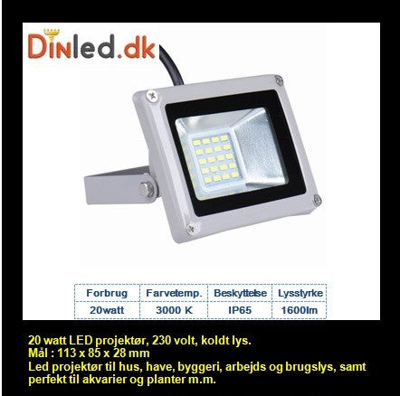 LED slim projektør 20 watt - SLUTSALG