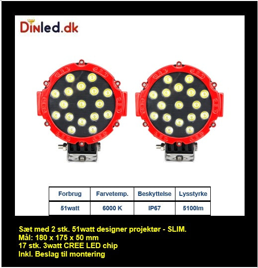 Designer LED køretøjs projektører 51watt 12/24 volt - SPOT