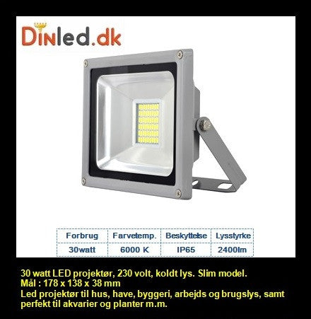 LED slim projektør 30 watt - SLUTSALG
