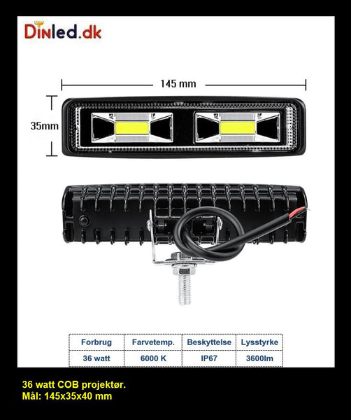 LED køretøjs projektør 36 watt COB 12/24 volt