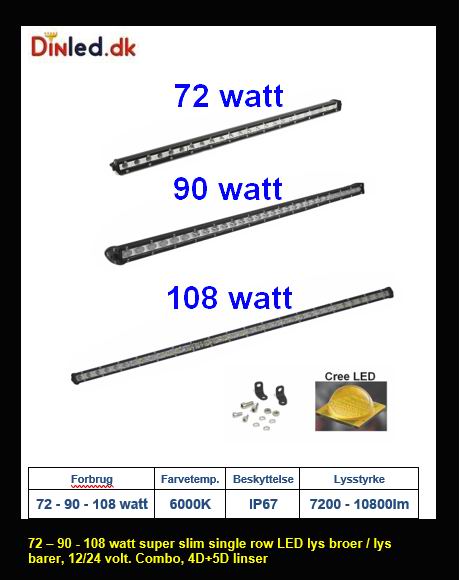 Super slim 36 - 54 - 72 - 90 - 108 - 126 - 144 watt single row LED Lys bro / lys bar