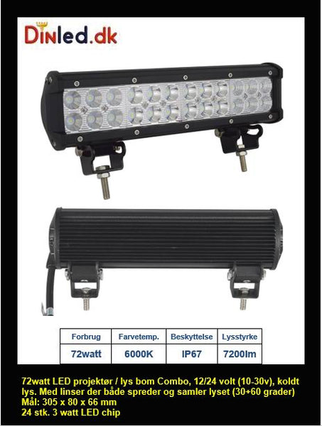 LED Lys bro / lys bar 72 watt 12/24 volt Combo
