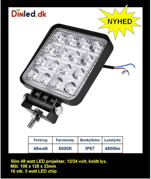 LED køretøjs projektør 48 watt 12/24 volt - SUPER SLIM
