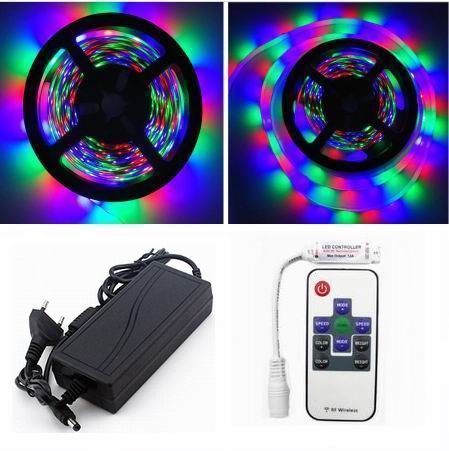 5 meter, 12 volt, 24 watt, IP65, 300 LED, VANDTÆT RGB LED strip - KOMPLET SÆT