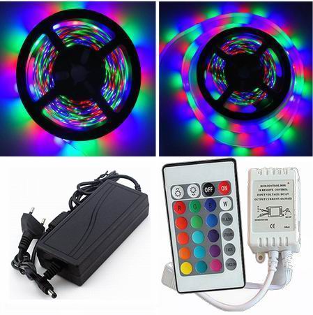 5 meter, 12 volt, 24 watt, IP65, 300 LED, VANDTÆT RGB LED strip - KOMPLET SÆT