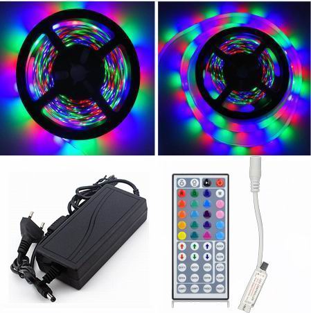 5 meter, 12 volt, 24 watt, IP65, 300 LED, VANDTÆT RGB LED strip - KOMPLET SÆT