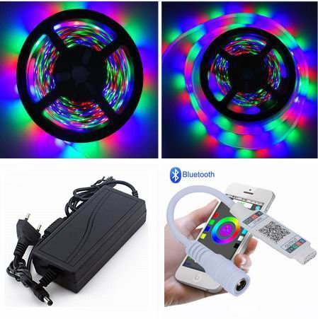 5 meter, 12 volt, 24 watt, IP65, 300 LED, VANDTÆT RGB LED strip - KOMPLET SÆT