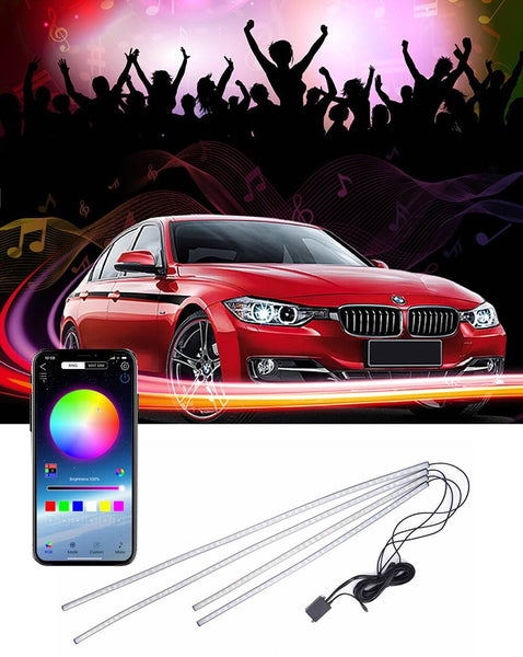 Ambient multicolor LED lys til montering under bilen - med APP styring - 90x120cm