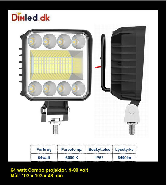 LED køretøjs projektør Combo 64 watt, 10-80v