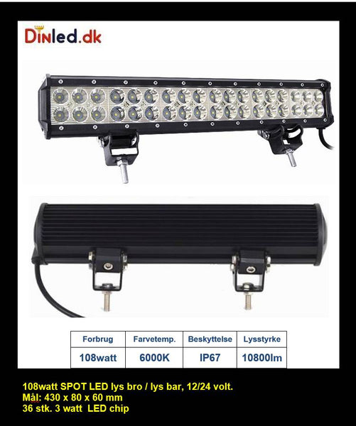 LED Lys bro / lys bar 108 watt 12/24 volt SPOT