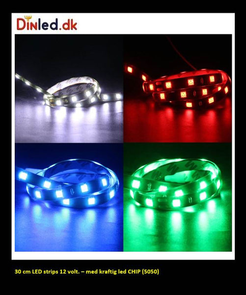 LED flexible strips 30cm vandtæt, 12v. Kraftigt lys