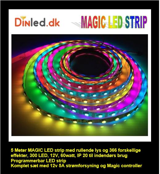 5 meter, 12 volt, 60 watt, 300 LED, MAGIC LED strip - WS2811 - KOMPLET SÆT