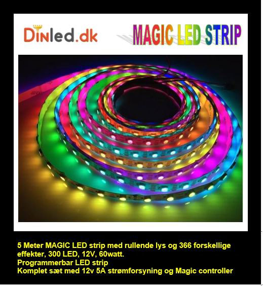5 meter, 12 volt, 60 watt, 300 LED, MAGIC LED strip - WS2811 - KOMPLET SÆT
