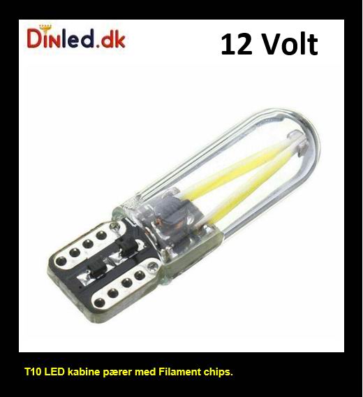 T10 W5W LED Filament pære - sæt med  2 stk. - 12v