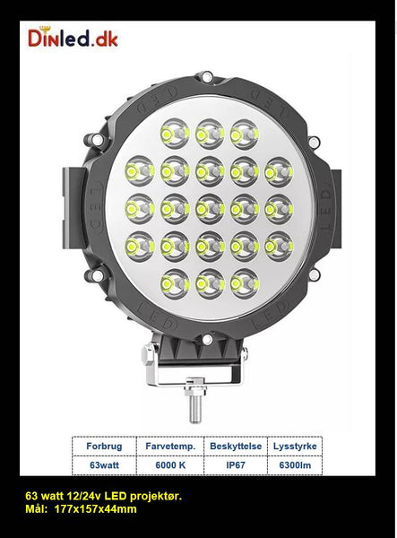 LED køretøjs projektører 63 watt 10-80v